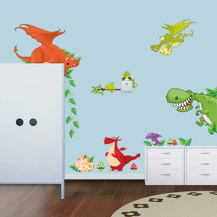 Cartoon Dinosaurier Zoo Wandaufkleber für Kinderzimmer Schlafzimmer Dekoration Wandbild Kinderzimmer Dekor Tiere Schrank Selbstklebende Tapete – Detail 3