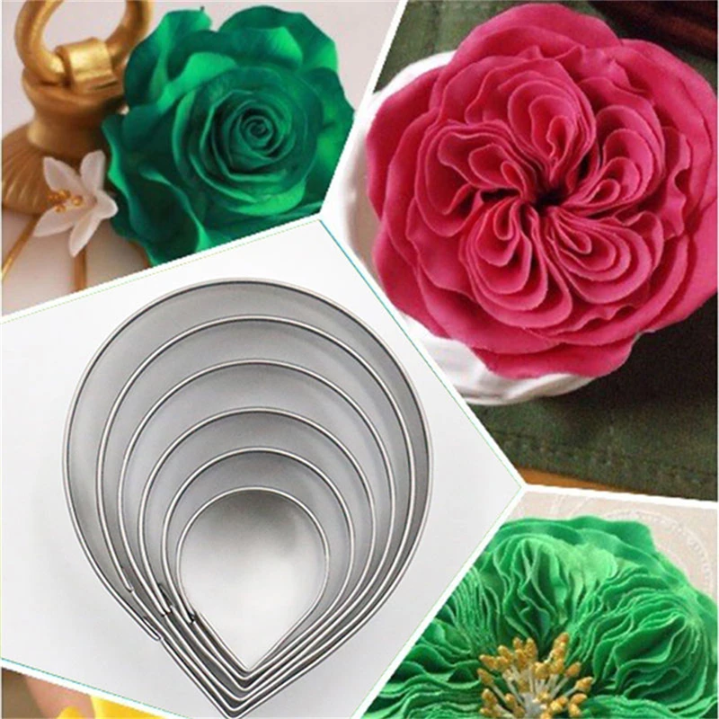 6PCS/Set Rose Petal Mold for Cake Decor Fondant Sugar craft Cutters Tools Mould