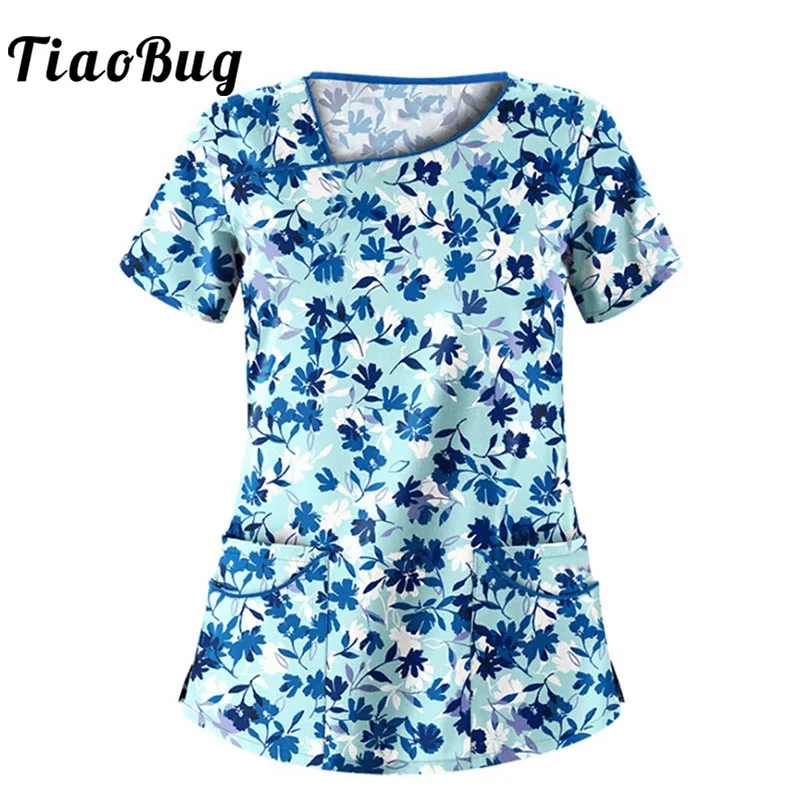 Casual Print Blouses Top Women Summer Spring Home Wear Short Sleeve Loose Elegant Female Vintage Tee Shirts Tops Working Uniform