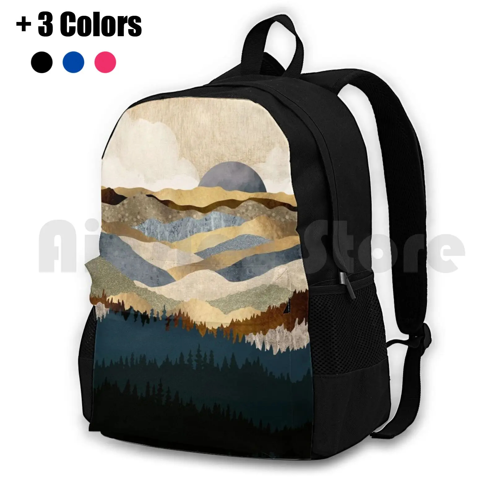 Golden Vista Outdoor Hiking Backpack Waterproof Camping Travel Gold Golden Vista Landscape Nature Hills Mountain Trees Forest