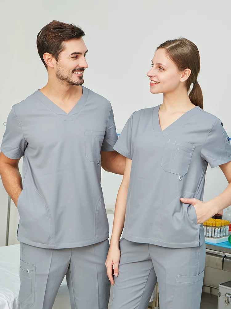 Scrub Set Uniform Verpleegkundige Werkkleding Verpleging Top En Broek Vrouwen Mannen Effen Kleur Chloor Weerstand Heathered Werken Pak