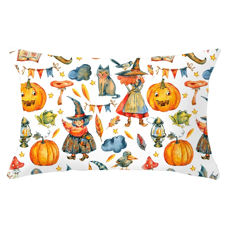 Halloween Cushion Cover Pumpkin Wreath Bat Cobweb Cute Cat Printed Lumbar Pillow Covers 30x50 cm Home Decor Pillowase for Couch