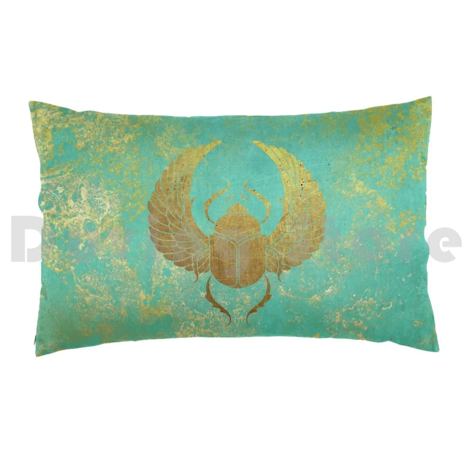 Ancient Egypt-Scarab Pillow Case Printed 50x75 Ancient Egypt Scarab Amulet Gold Cyan Turquoise Beetle