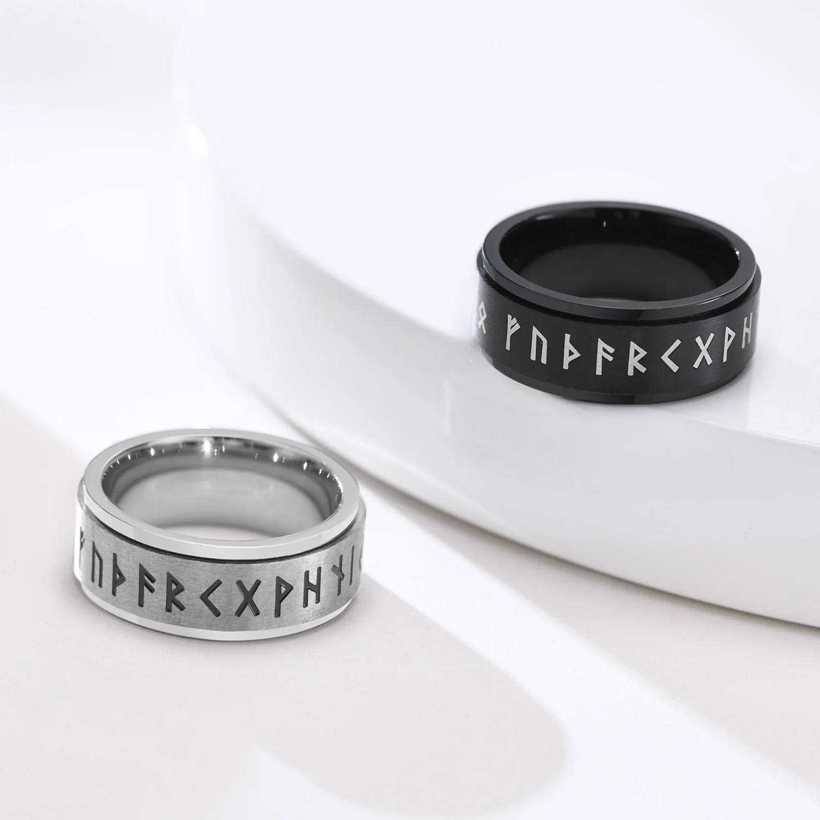 Divination Spinner Ring With Runes. Stainless Steel Norse Witch Ring. Elder Futhark Runes Ring. Norse Pagan Ring With Runes