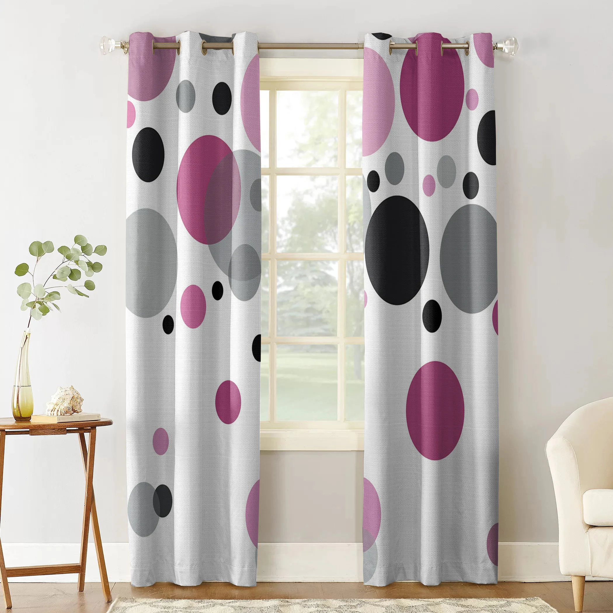 Round Polka Dot Printing Curtains Living Room Bedroom Curtain Necessary Home Decoration Kids Window Drapes