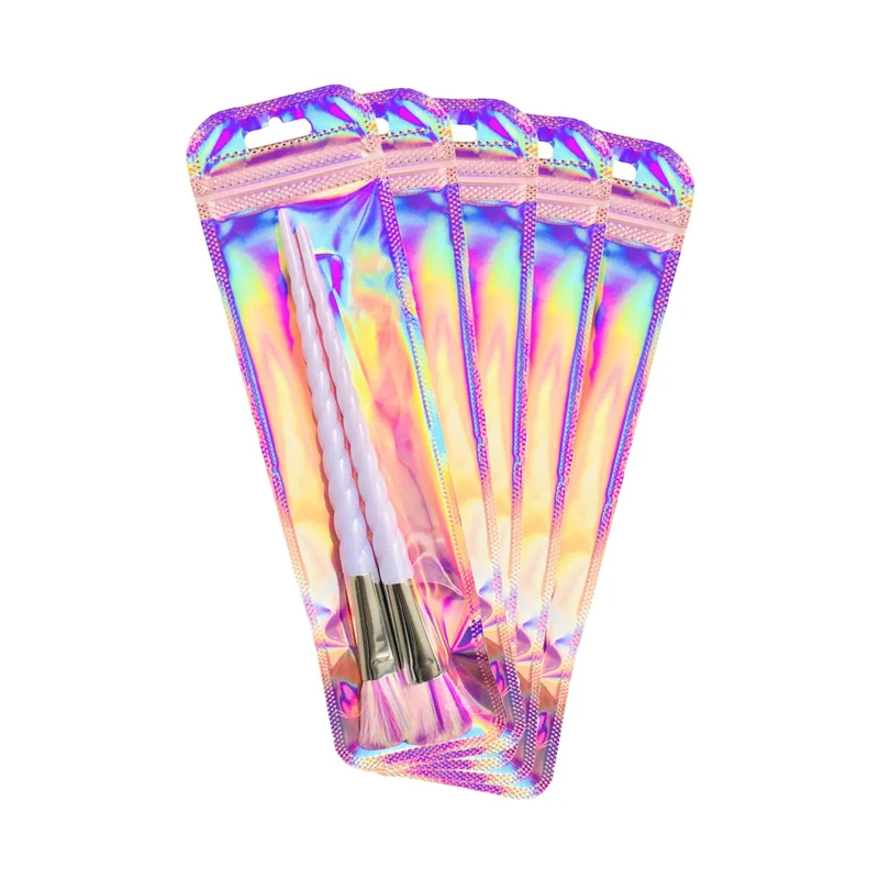 

50pcs Pink Holographic Bags Clear Window Resealable Bags Plastic Mylar Zipper Foil Pouch Packaging Bags for Pen,Jewelry,Brushes