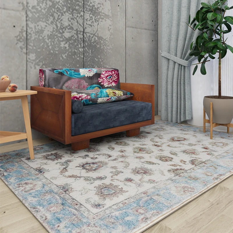 American Persian Carpet Retro Blue Flower Design Living Room Bedroom Carpets Decoration Hall Vintage Europe Sofa Floor Bedside