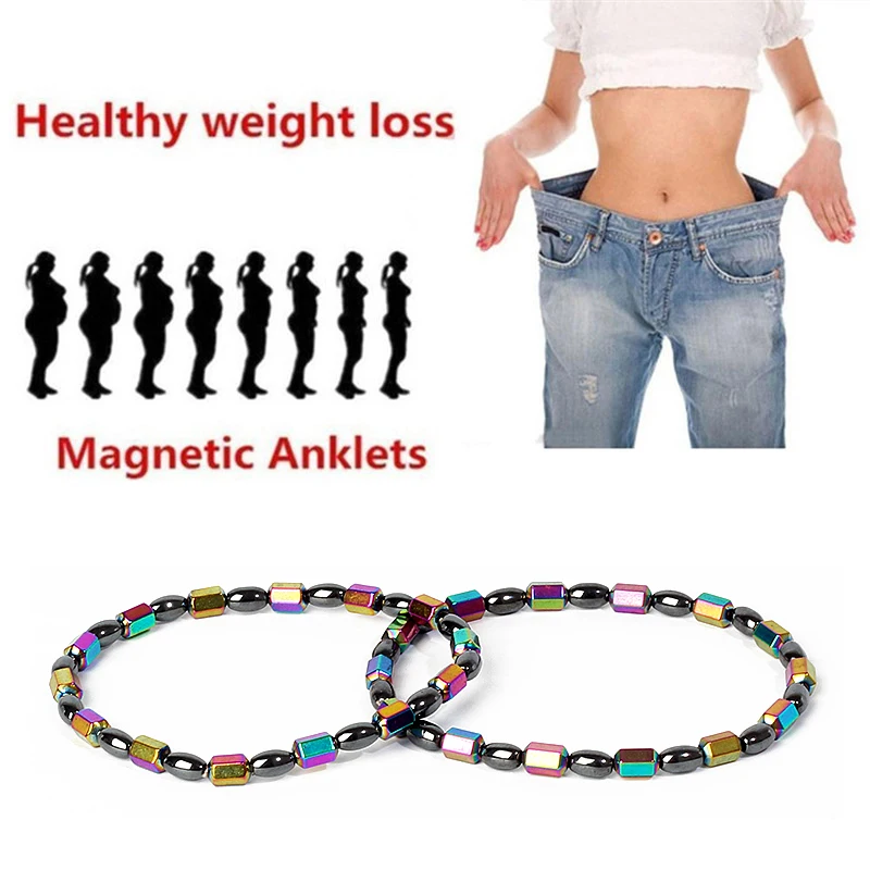 Colorful Hematite Weight Loss Anklet 2Pcs Black Gallstone Magnetic Bracelet Therapy Arthritis Pain Relief Health Care Jewelry