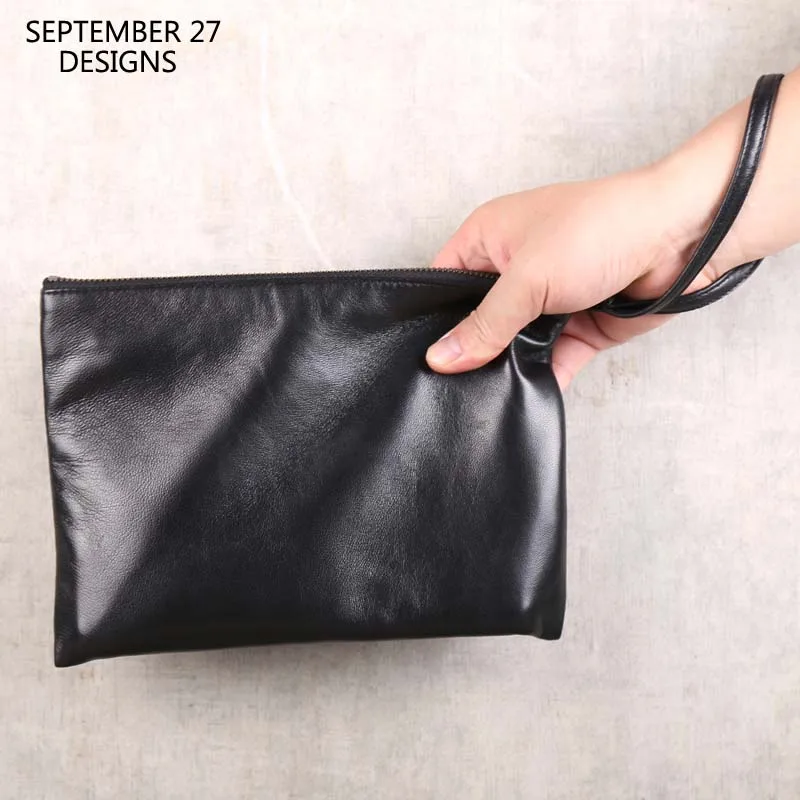 Clutch Bag Genuine Leather Luxury Men Hand Bag Casual Women Big Capacity Long Purses Top End Sheepskin Cell Phone Hand Bag