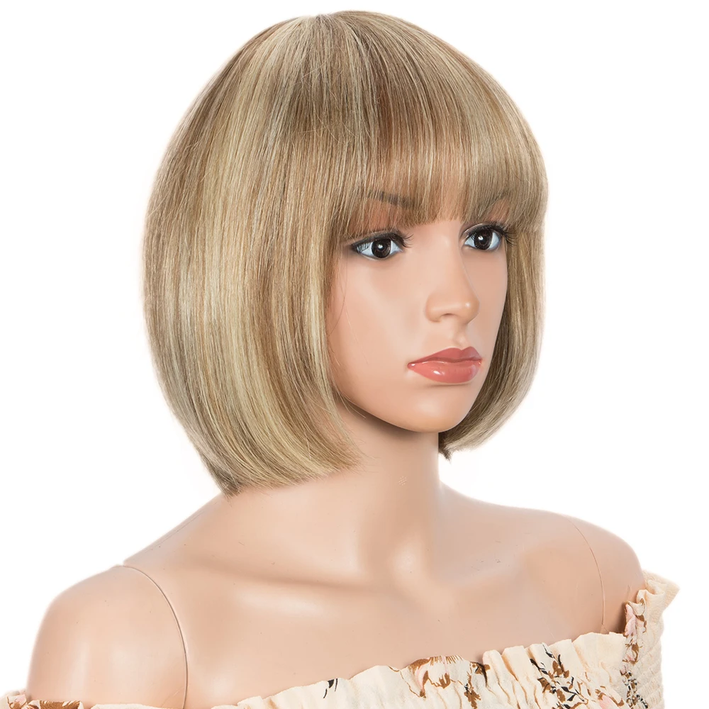 Sleek Short Human Hair Wigs For Black Women Blonde Pixie Cut Brazilian Hair Wigs For Women Straight Bob Wig With Bangs