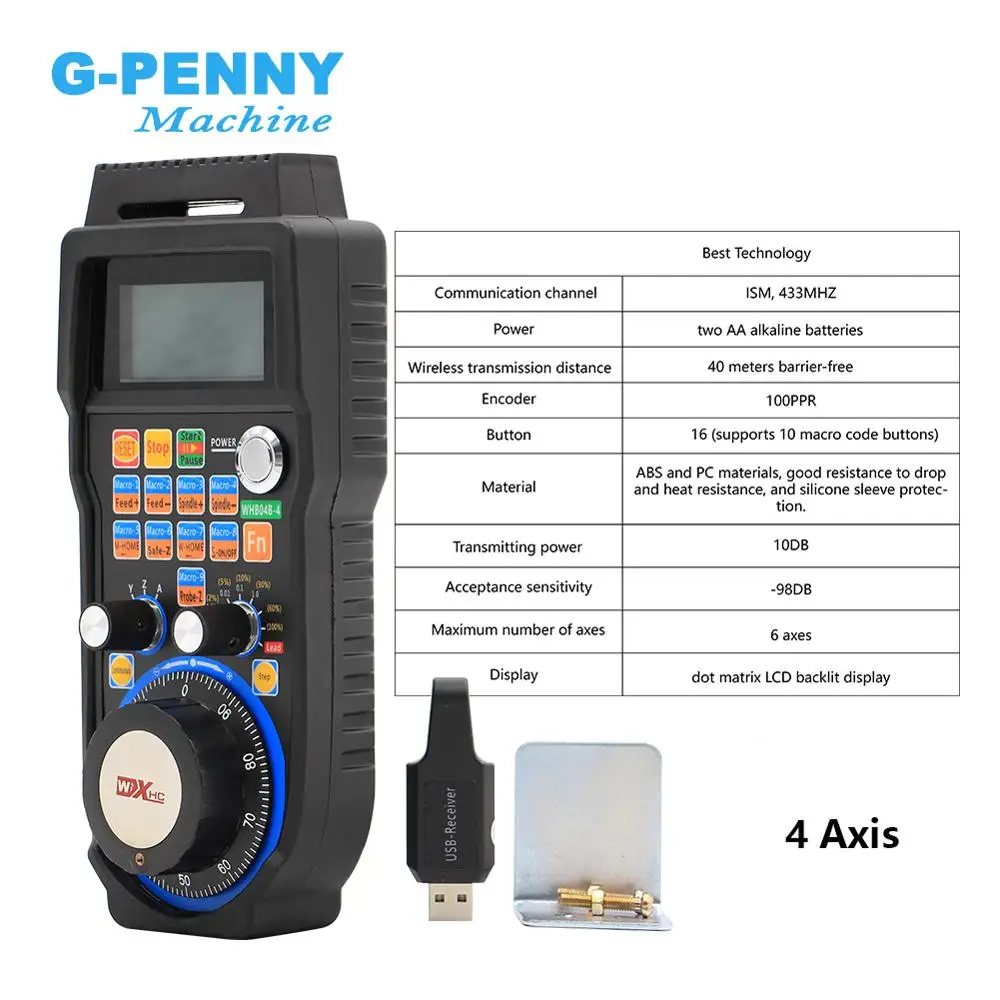 Freies Verschiffen! Anhänger MPG CNC USB MACH3 Drahtlose Handrad 4/6 Achse Handrad Manuelle USB Empfänger 40 m übertragung WHB04B