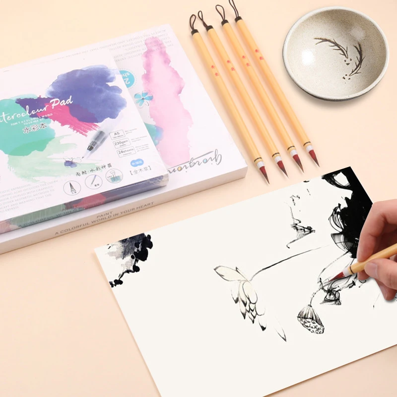 6 pcs Rabbit Hair Manual Writing Brush Long Pole Watercolor Brush Comic Hand-Painted Hook Line Pen Watercolor Brush Pen 2 Colors