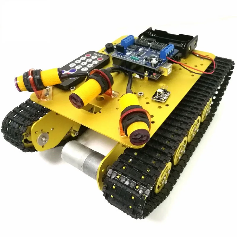 TS100 Sterowanie na podczerwień Amortyzacja gąsienicowa Podwozie czołgu robota gąsienicowego z unikaniem przeszkód do edukacji robotów przez telefon