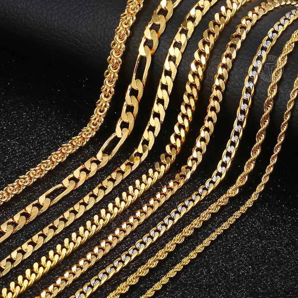 Mens Womens Necklace Chain Gold Color Figaro Hammered Snake Curb Necklaces for Women Men Fashion Jewelry 2 3 4 5 6mm LGNN2