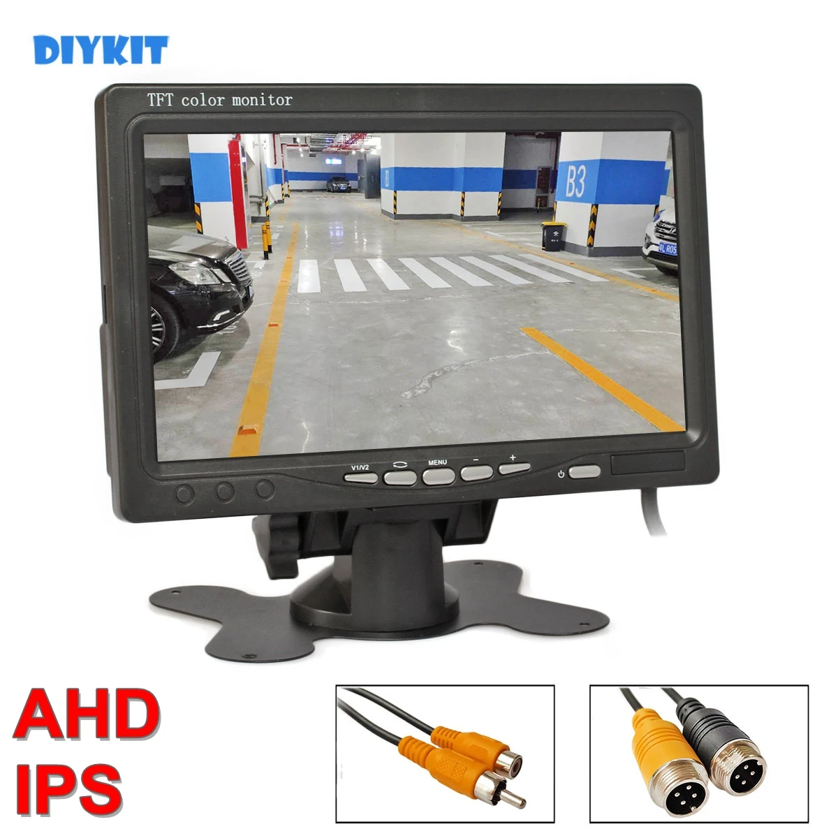 DIYKIT 7inch AHD IPS LCD Car HD Monitor Rear View Car Monitor Max Support 1080P AHD Camera 2 x 4PIN Video Input