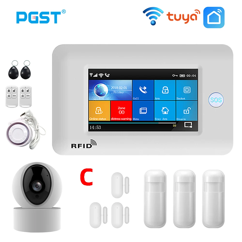 

PGST PG106 WiFi GSM Alarm System with IP Camera Baby Monitor Pet Camera Security System Security Burglar Alarm Tuya APP Control