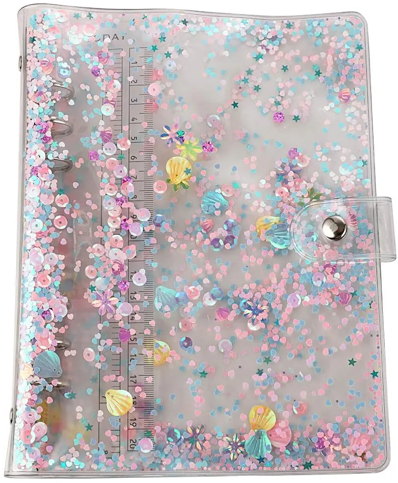 A5 6-Ring copertina per raccoglitore a fogli mobili PVC Glitter Planner Notebook Shell ricaricabile con chiusura a bottone automatico per pagine ad