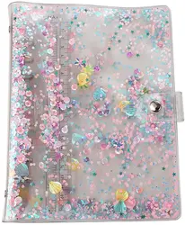 A5 6-Ring Loose Leaf Binder Cover PVC Glitter Planner Notebook Refillable Shell with Snap Button Closure For Round-Ring Pages