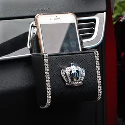 Poubelle de sortie d'aération de voiture en cristal de couronne de diamant, support de téléphone portable automatique, sacs de rangement d'évaluationface, style de voiture