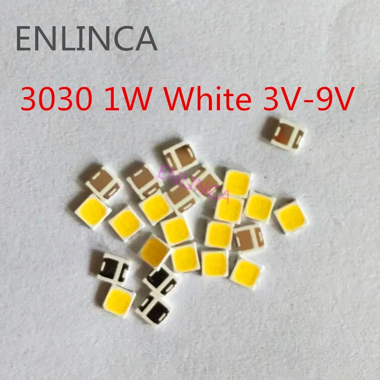 50-100pcs 3030 LED 1W 3V 6V 9V lamp beads Nature warm cool cold white 120-130LM 3000K 4000K 6000K 8000K