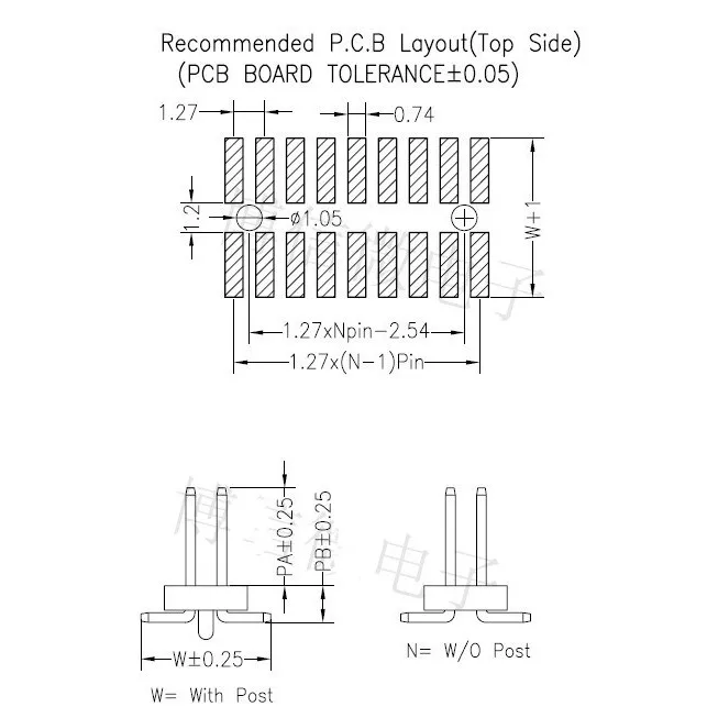 YYT SMD pin header 1.27MM SMD  2*3/4/5/6/7/8/10/12/15/20/40P/50P pin header 1.27 socket