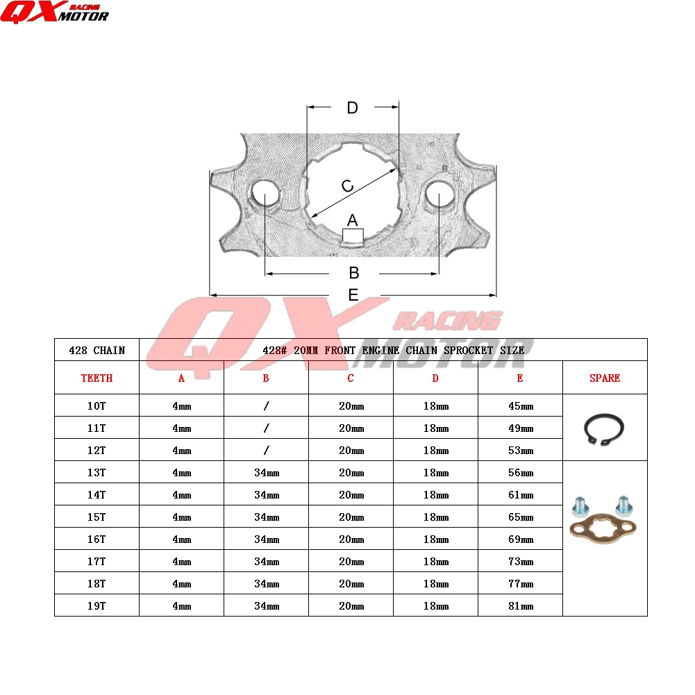 428 Chain 20mm 10 11 12 13 14 15 16 17 18 19 Teeth Front Engine Sprockets For 50 110 125 160cc Dirt Pit Bike ATV Quad Motorbike