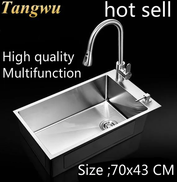 

Tangwu Apartment food grade 304 stainless steel kitchen sink 1.2 MM thick handmade single slot durable 700x430 MM