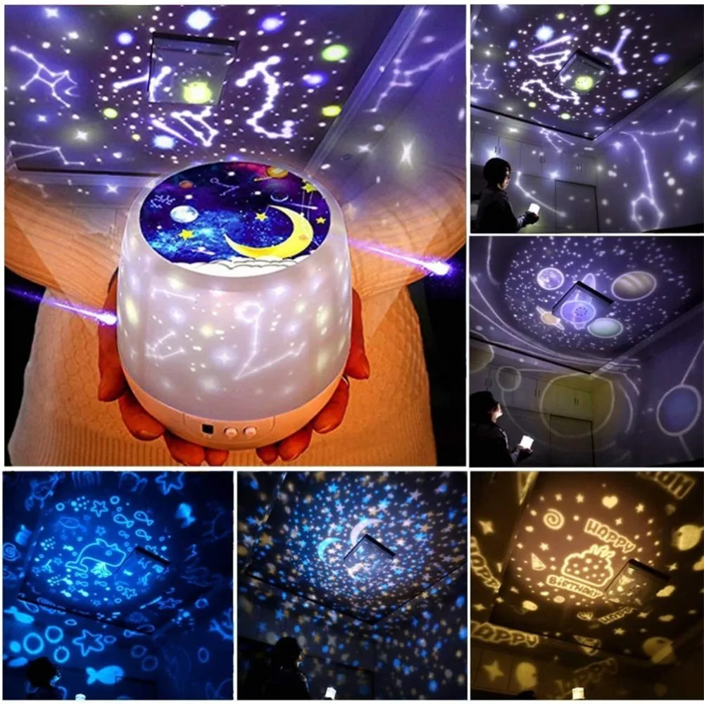 Universe Star Projector Kids Night Light for Bedroom Rotating Moon Sea Constellation Projector Best Birthday 5 Sets of Film