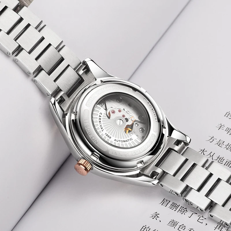 Carnival Brand Fashion Women Mechanical Watch Luxury Stainless Steel Bracelet Waterproof Calendar Ladies Watch Relogio Feminino