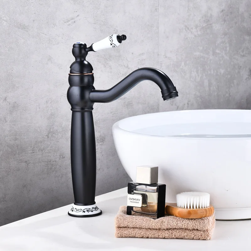 

Basin Faucet ORB Brass Bathroom Sink Faucet Single ceramic Handle rotation spout Vintage Wash Hot and Cold Mixer Tap Crane