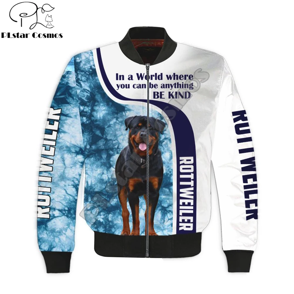 PLstar Cosmos Autumn/Winter Mens Bomber Jacket Love Rottweiler Dog 3D Printed Zip Tracksuits Unisex Casual Zipper Jacket WP17