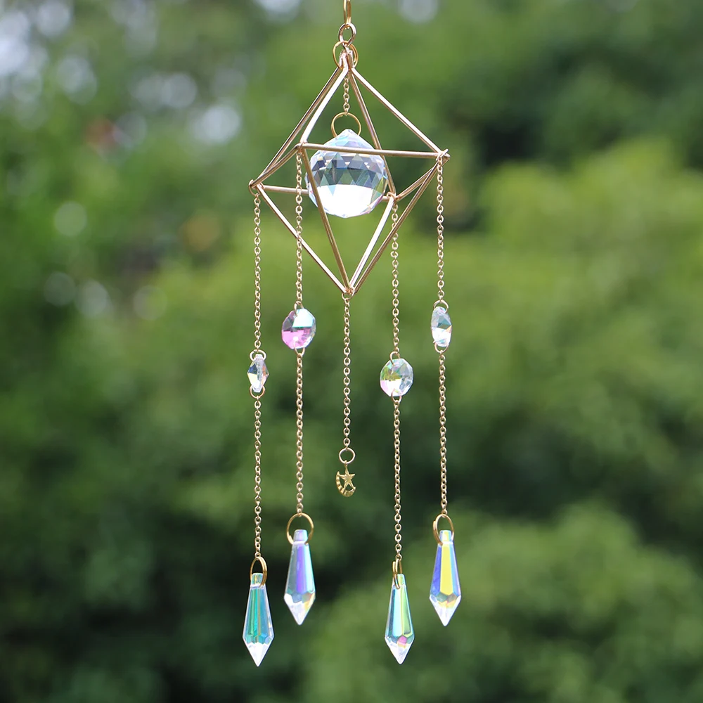 Suncatcher Crystal Wind Chimes Star Moon Sun Catchers  Handmade Garden Hanging Pendant Ornament Window Curtain Home Decoration