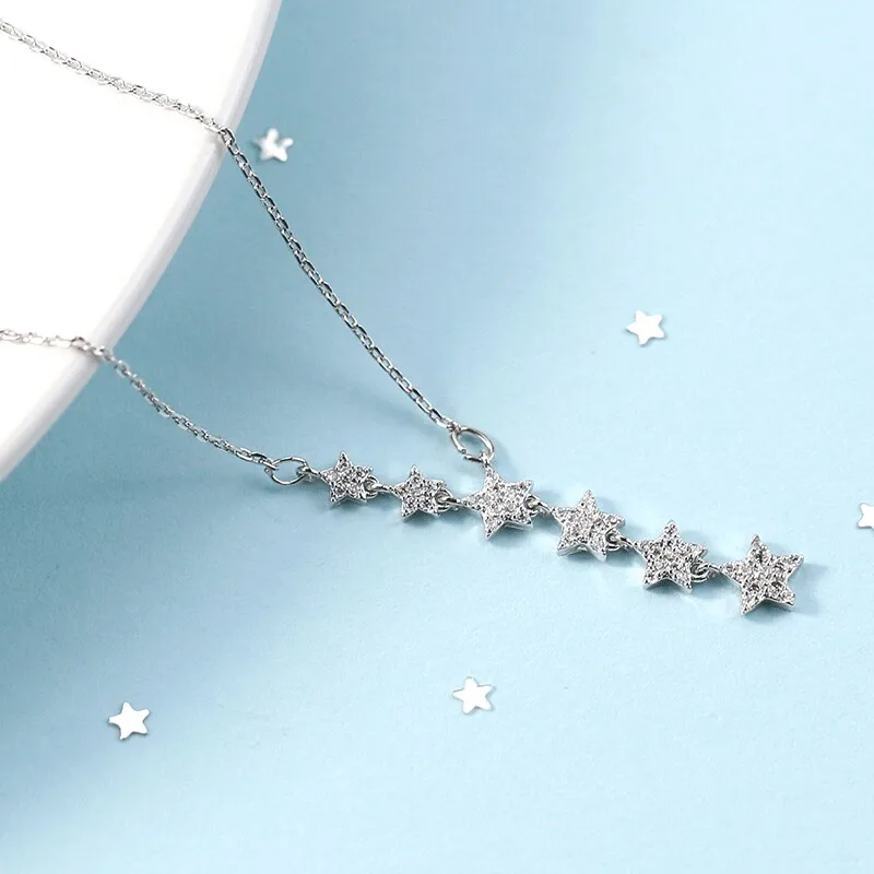 Women's Elegant Silver Star Tassel Chain Necklace