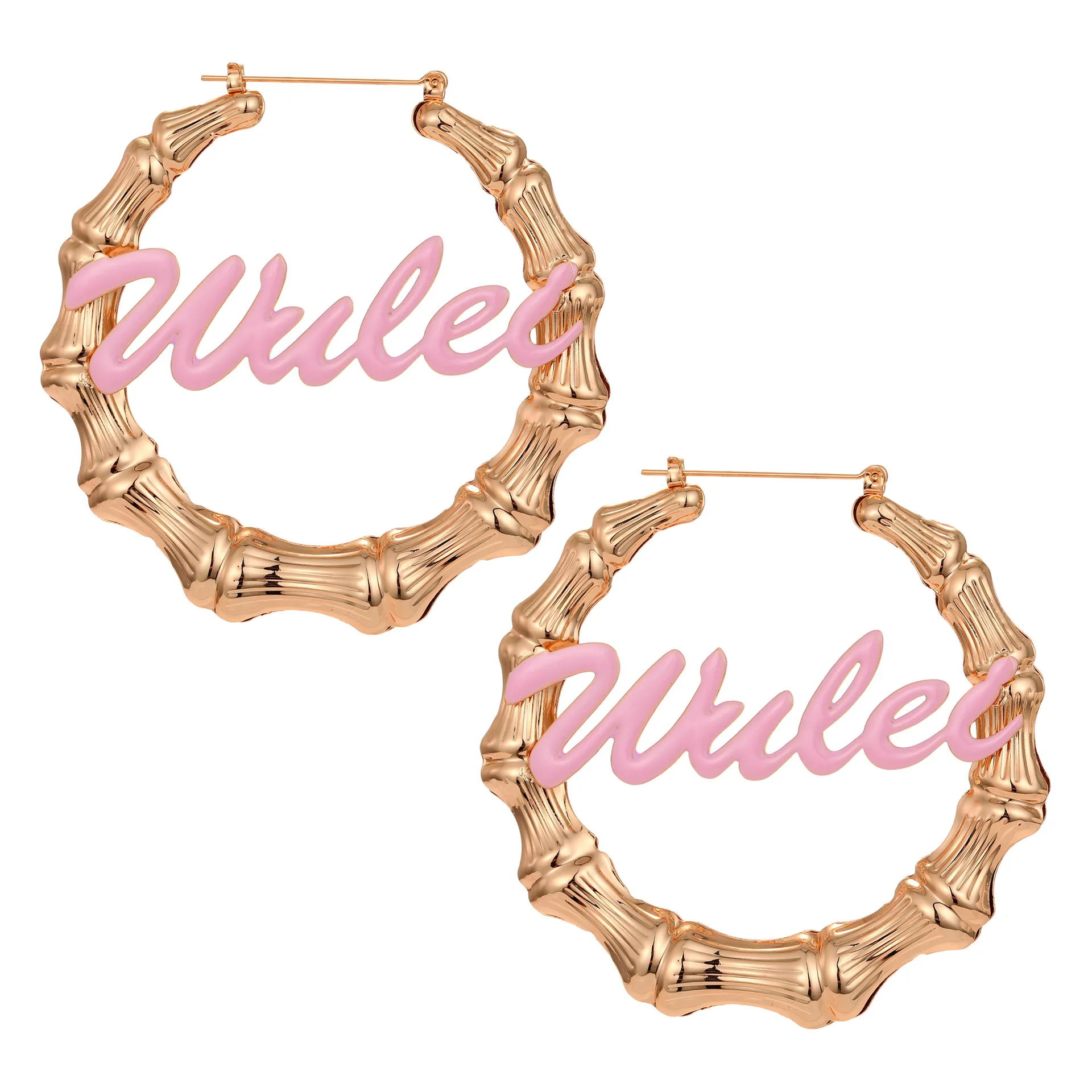 Custom Name Earrings Pink Color Customized Nameplate Hoop Earring Coloful Oil Earrings Name  Hoop Earrings Letter Birthday Gifts