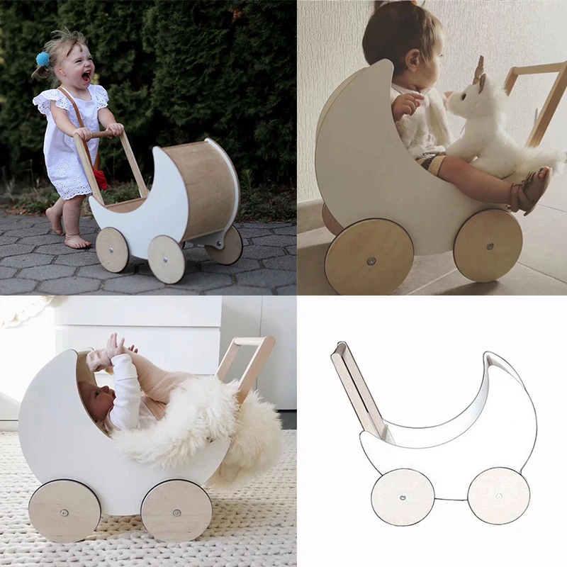 Baby Props Solid Wood Moon Cart Bed Baby Props Accessories Newborn Photography Props Studio Photo Creative Wood Crib Basket 