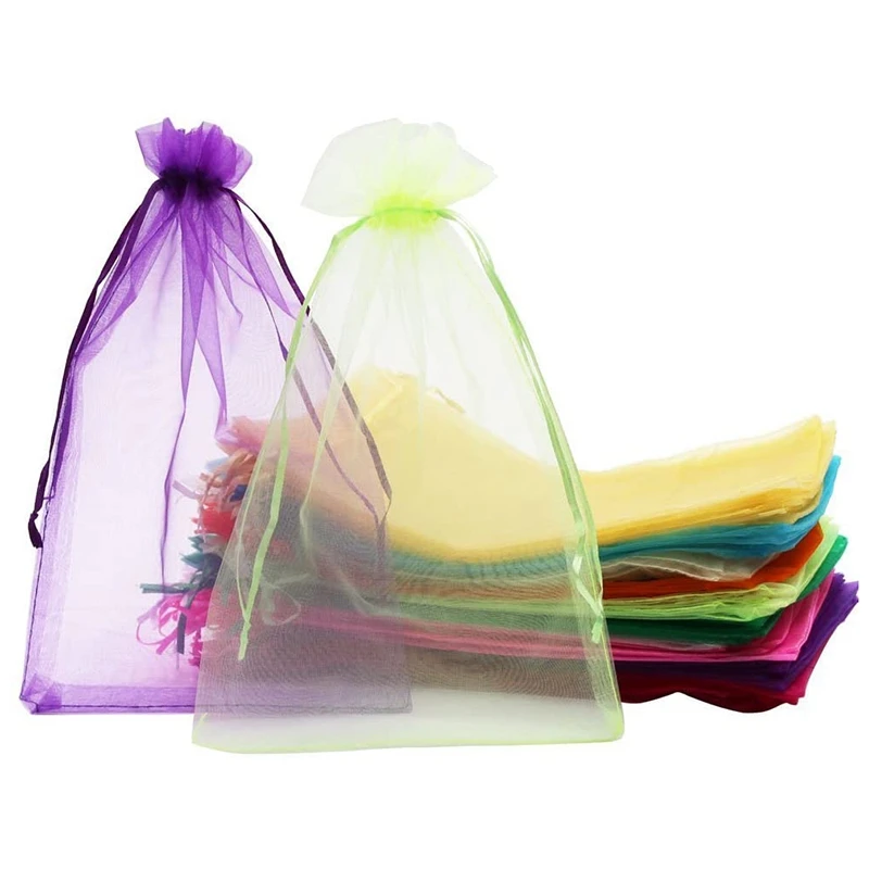 100Pcs Large Organza Bags, 20X30 cm Mesh Gift Bags Drawstring Jewelry Pouches for Christmas Wedding(10 Colors)