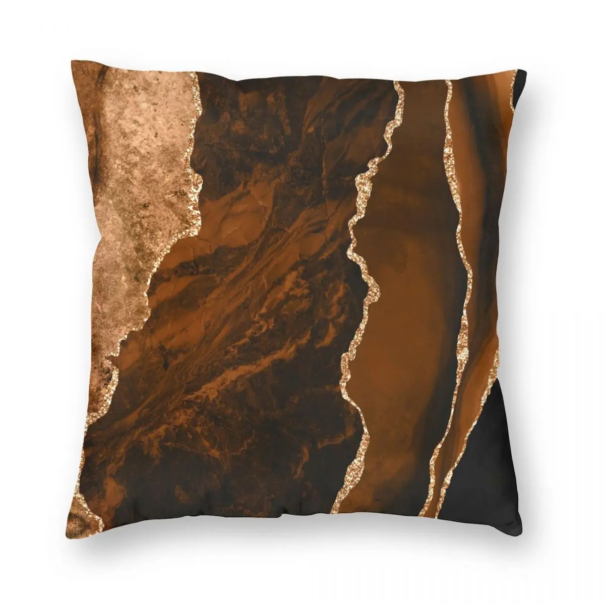 Abstract Chocolate Brown Gold Geode Agate Square Pillowcase Polyester Linen Velvet Printed Zip Decorative Throw Pillow Case