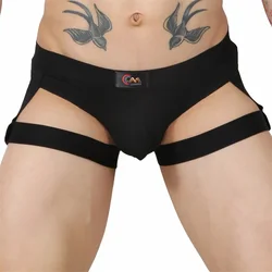 Tanga de CLEVER-MENMODE para hombre, ropa interior Sexy con correa en la pierna, Bikini, arnés con bolsa para bulto, suspensorio, lencería con parte trasera en T