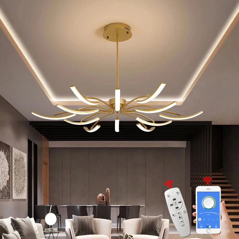 MDWELL Matte Black/Gold Finished Modern Led Chandelier for living room bedroom study room Adjustable New Led Chandelier Fixture