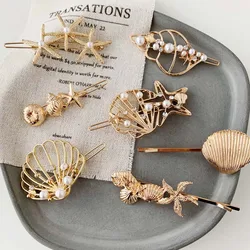 Hollow Metal Shell Hairpin Starfish Conch Pearl Hair Grip Hair Ornament Hair Accessories for Women Beach Vacation