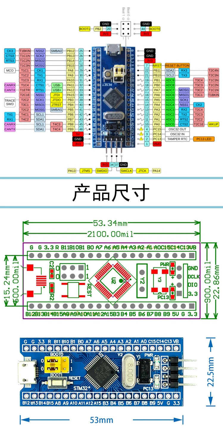 Snvi STM32F103C8T6 STM32F030C8T6 APM32F103CBT6 ARM STM32 Micro TYPE-C System-Entwicklungsboard-Modul für Arduino – Detail 4