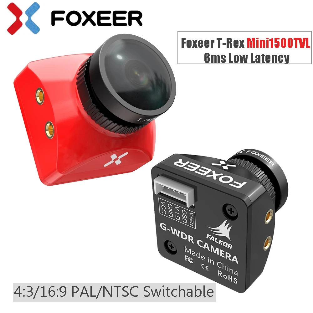 

Foxeer T-Rex Mini 1500TVL 6 мс с низкой задержкой CMOS 2MP 4:3/16:9 PAL/NTSC переключаемая Камера Super WDR FPV для гоночных дронов