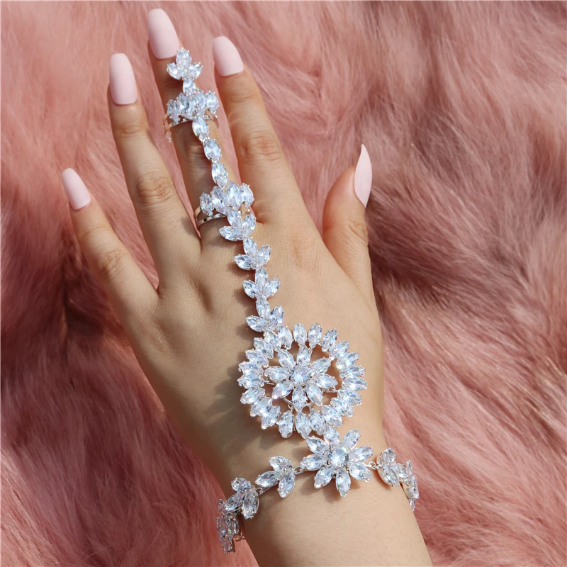 

Fashion Luxury Zircon Bracelet Ring Set Shining Exquisite Crystal Elegant Women's Prom Party Jewelry Wholesale And Retail