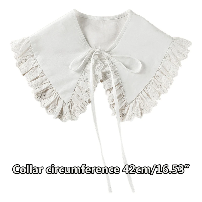 Royal Style Cotton Fake Collar Shawl Wrap Hollow Out Floral Lace Ruffled Trim Necklace Pointed Triangle Lapel Blouse