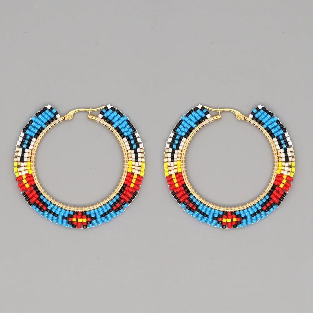 

Rice Bead Earrings Hand weaving Geometry Bohemia Simplicity Colour Exaggeration alloy Big ring earrings