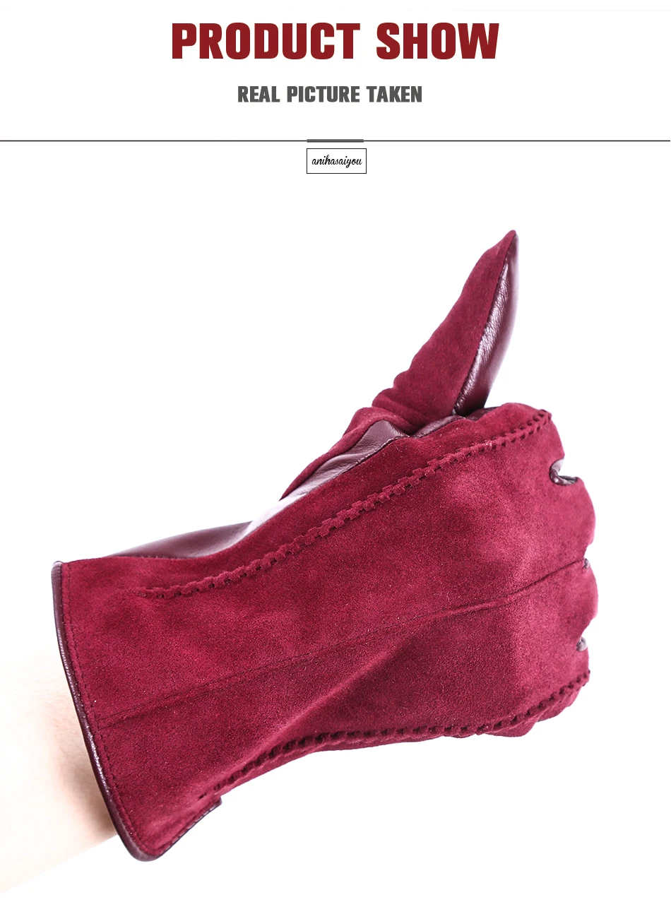 Good Quality Touch Gloves Color Winter Women's Leather Gloves Genuine Suede 50% Genuine Leather 50% Women's Gloves -2007