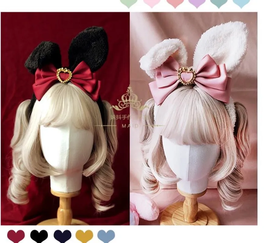 Rabbit ear series sweet lolita headwear bowknot hair band kawaii girl loli cos KC multicolor