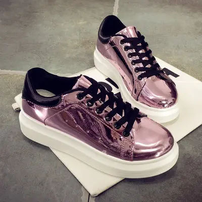 Mirror leather platform sports shoes student shoes New autumn shoes patent leather shoes low to help women's board shoes
