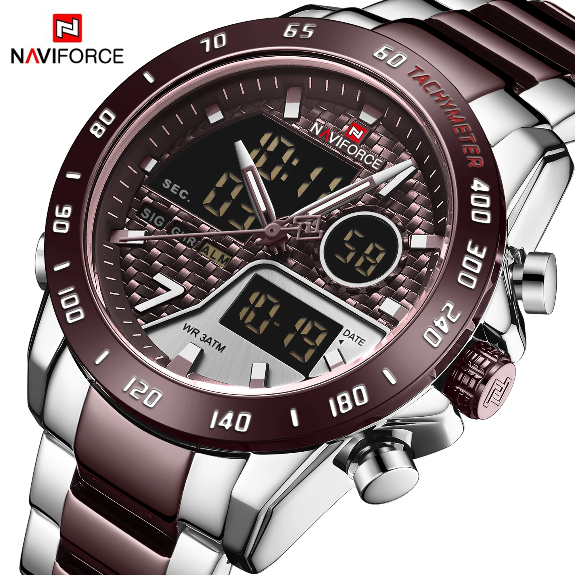 

NAVIFORCE Men Watch Top Brand Luxury Sport Quartz LED Dual Display Male Clock Army Military Waterproof Full Steel Wristwatch New