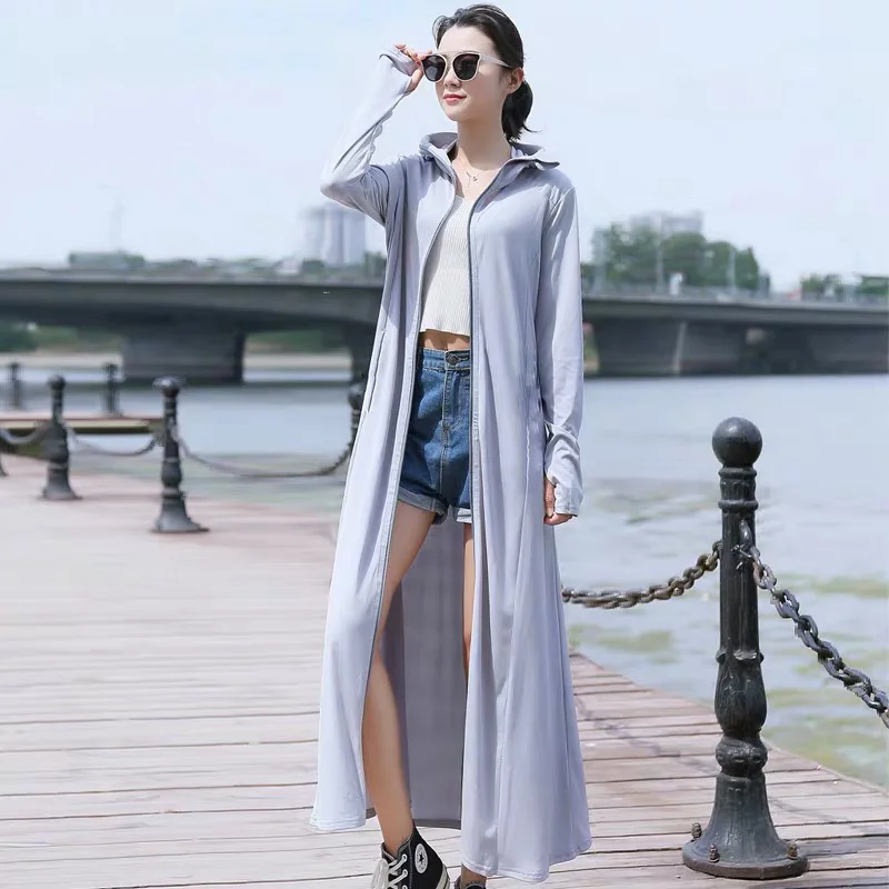 Sun Protection Clothing Women's Long-Sleeved Anti-Ultraviolet Breathable 2024 Summer New Thin Section Over The Knee Coat L411